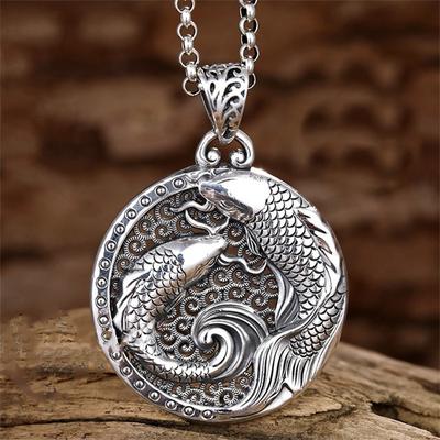 New Arrival Carp Pendant Necklace Women Jewelry Retro Sweater Chain Necklace Double Fish Playing In Water Lady Accessories
