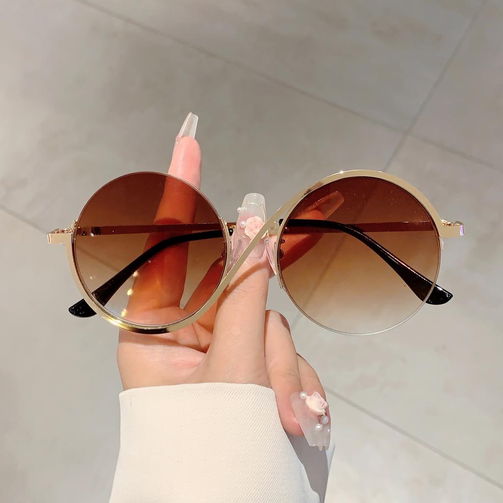 Oversized Round Sunglasses  New In Women Stylish Vintage Semi-rimless Outdoor Shades Trendy Brand Design Sun Glasses