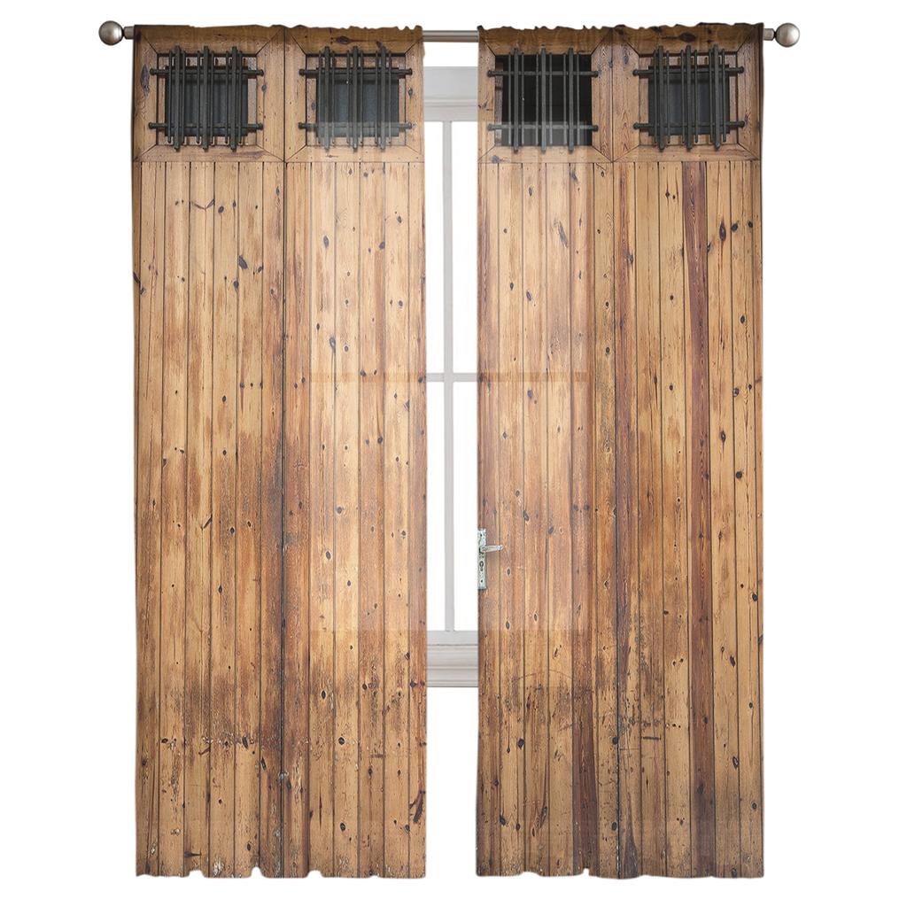 Vintage Bauernhaus Holztür Transparente Vorhänge Modernes Gazevorhang für Wohnzimmer Schlafzimmer Voile Garn Vorhänge
