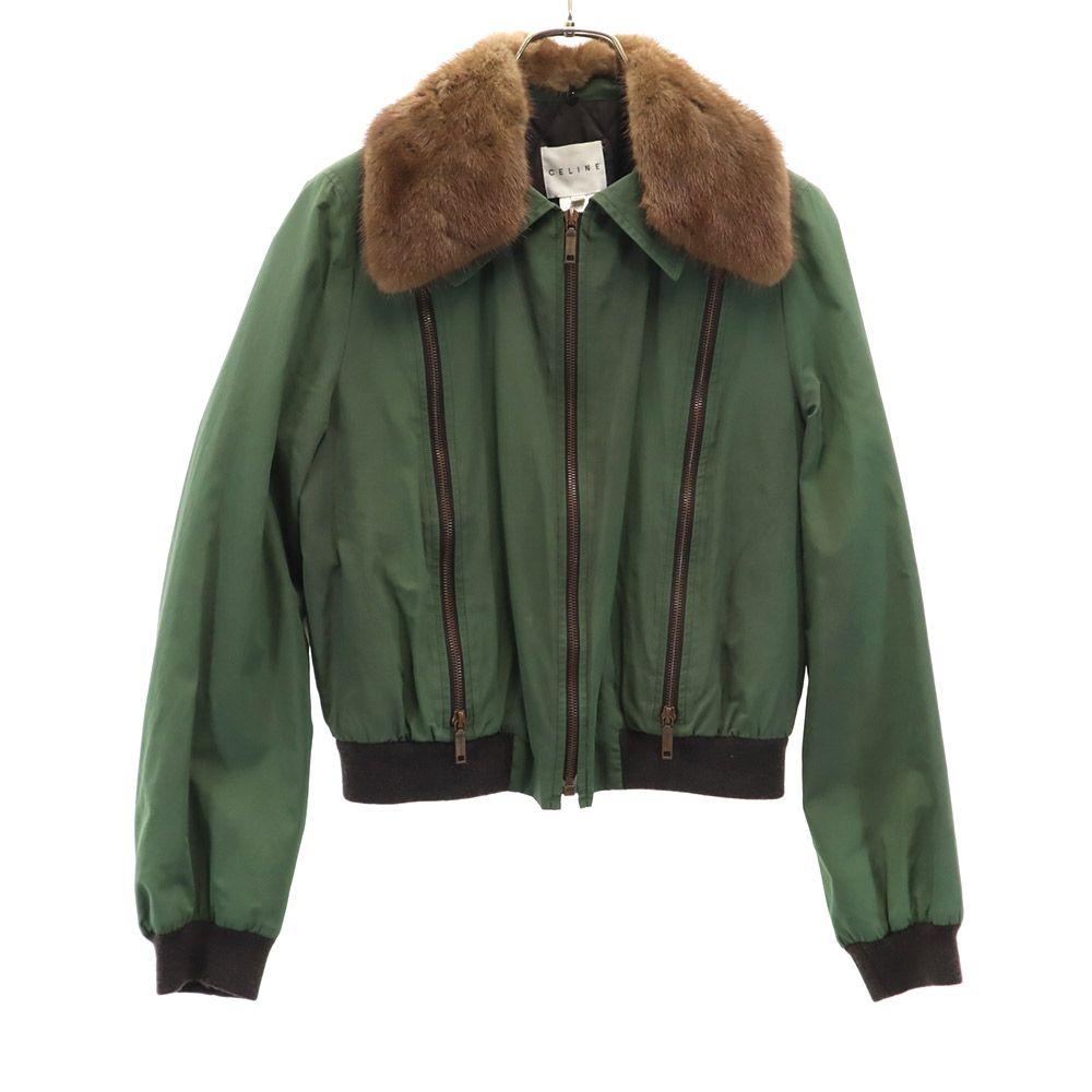 CELINE Made in France Mink fur collar Batting jacket 38 green Women Used