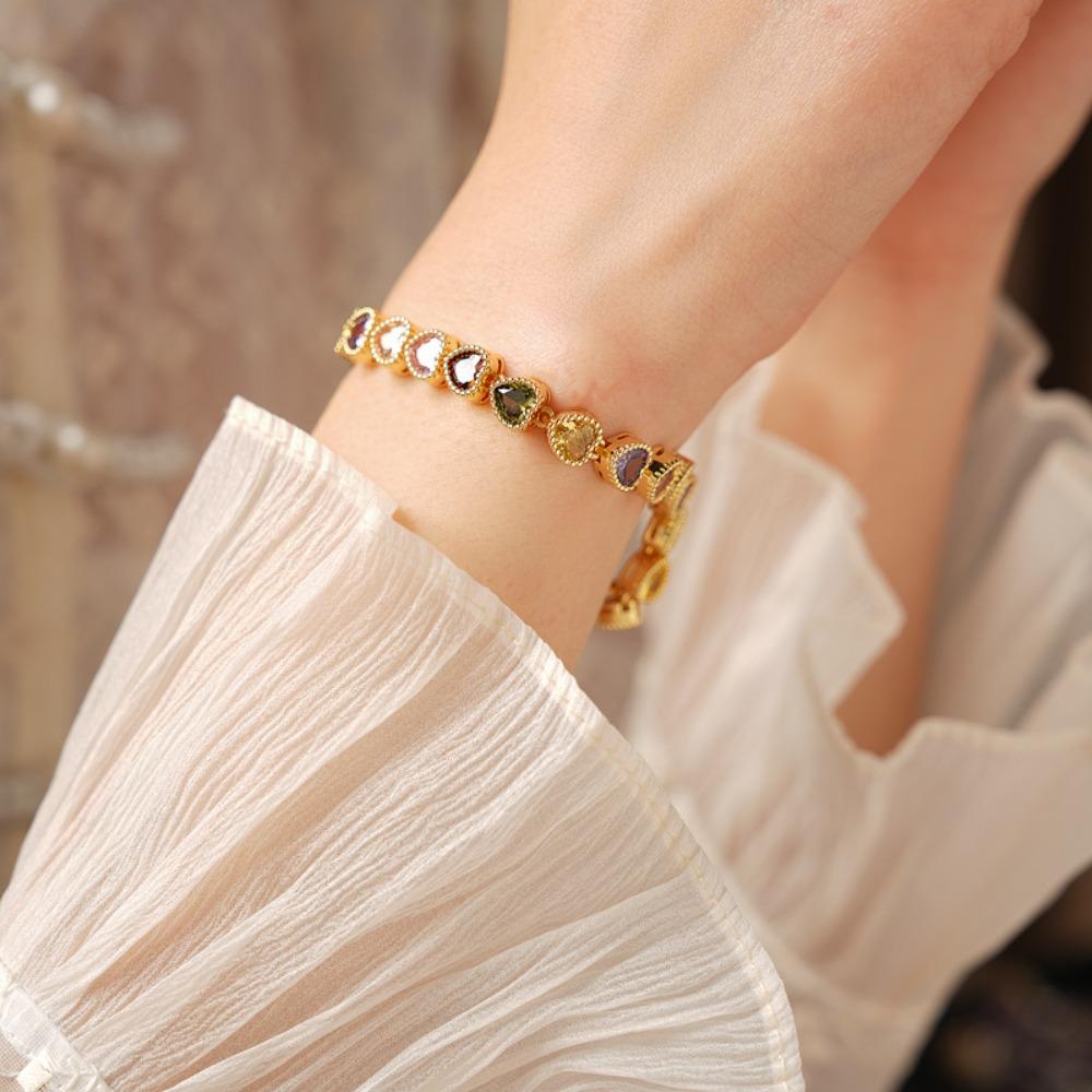 Splicing Design Heart Shaped Bracelet Colorful Chain Bracelets  Women's Jewelry