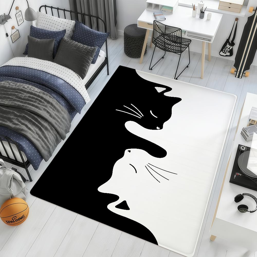 Black and White Cats Fun Cute Cool Hogar Bedside Rug Kitchen Bath Floor Mat Hallway Balcony Carpet Entrance Doormat Decor Home