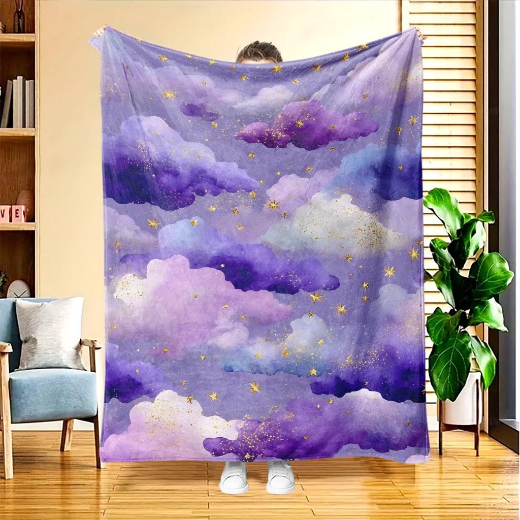 A Dreamy Starry Sky Cloud Fleece Blanket, Featuring High-Definition Digital Printing, Suitable for All Seasons, a Cooling Blanket, Made of 100% Soft A