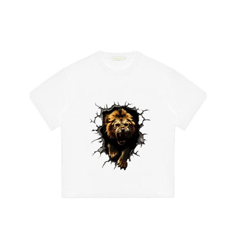 Men's Black T-Shirt Lion Breaking Through Graphic Design Casual Wear for Everyday Outfits