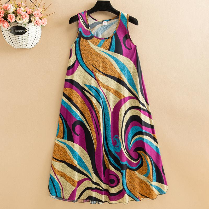 Letní šaty bez rukávů Dámské Nadměrné Volné Dlouhé šaty s potiskem