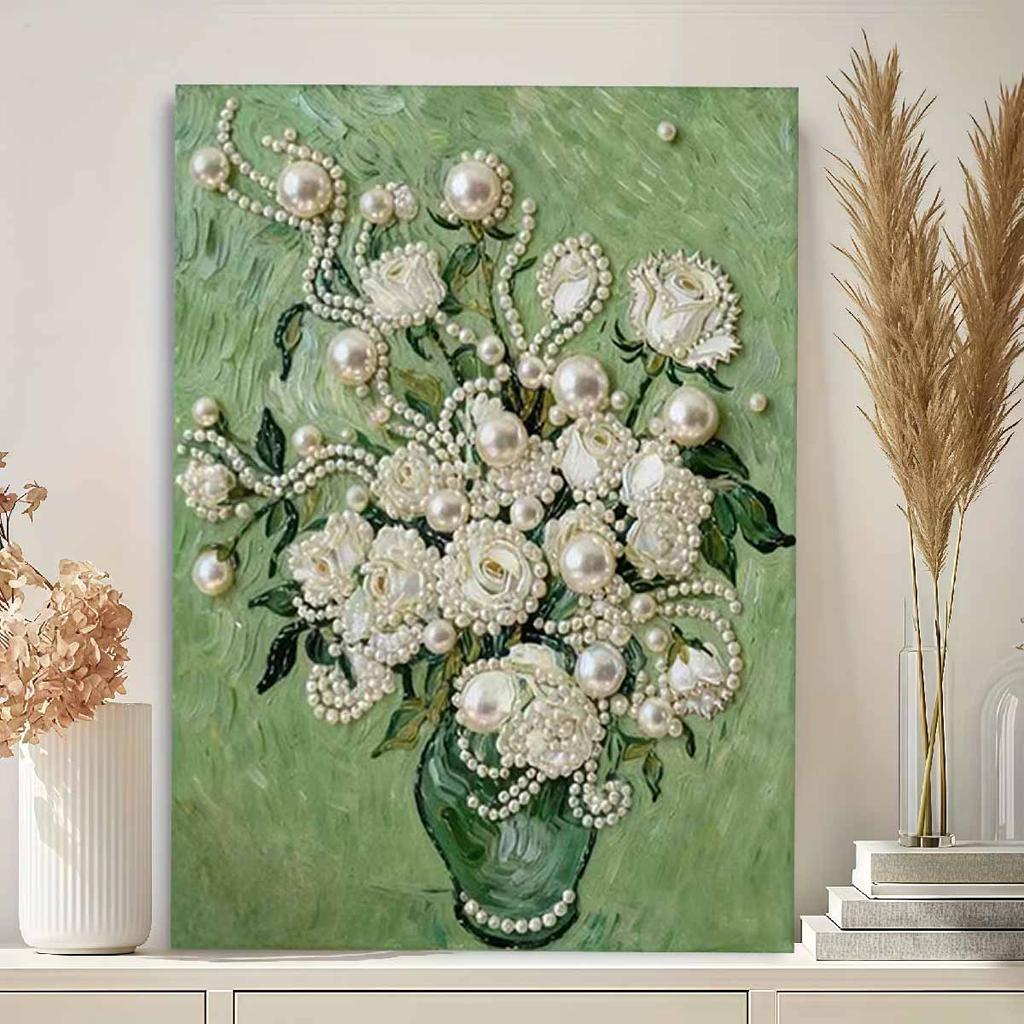 DIY Flower Pearl Art Painting for Home Wall Decor Pearl Gem Paintings Picture Arts Craft  for Adults/Beginners Gift Idea Home Decor Without Frame
