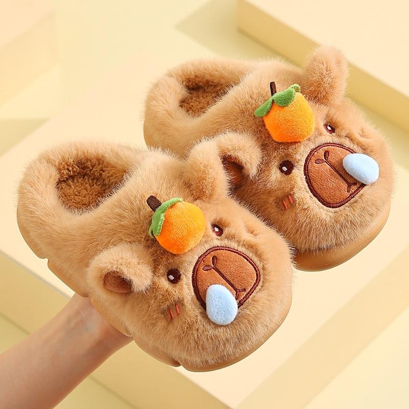 New winter children s slippers for indoor use, cute cotton slippers for boys and girls, capybara baby home warm slippers 28-29Code（Inner Length1 кофейный
