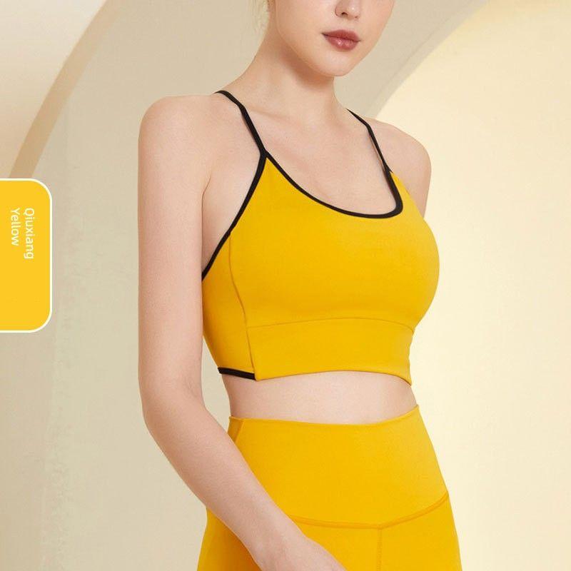 New Back Cross Beauty Back Exercise Bra Women's Sexy Workout Underwear Contrast Color Splicing Sling Thin Yoga Vest