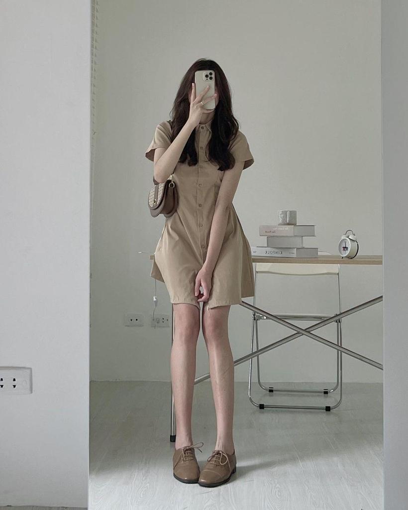 Korean Chic Summer Lapel Dress - Slim, Short-Sleeved, Single-Breasted Style