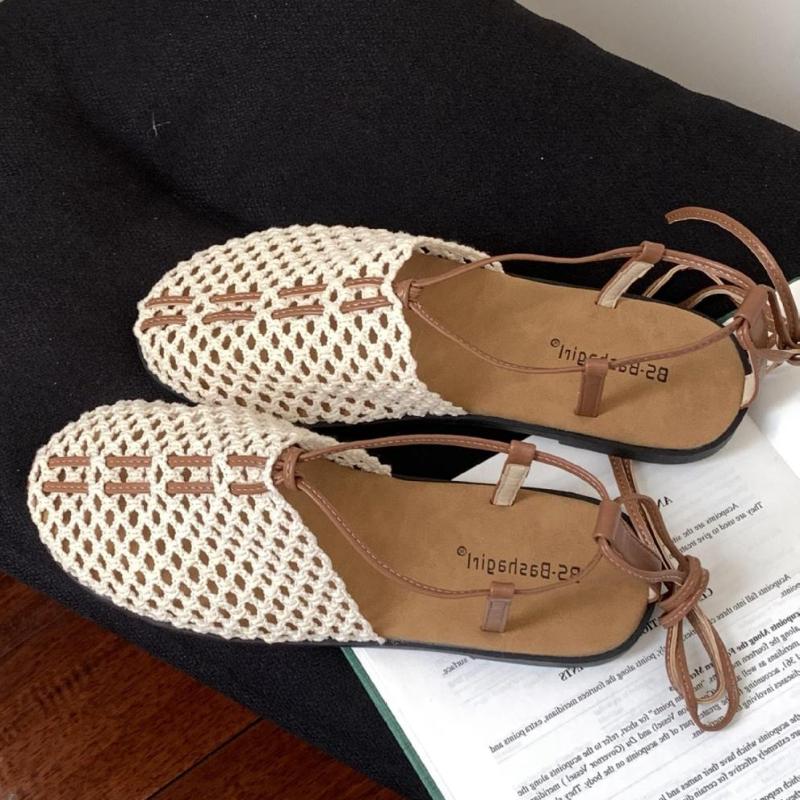 

Fashion Comfortable Woven Cross Tied Design Flat Sandals Women Fashion Hollow Mesh Non-slip Beach Shoes Summer Outdoor Brand Casual Shoe 35 абрикосовый