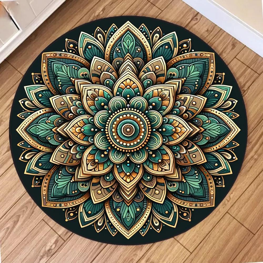 Runder Mandala-Blumenmuster-Teppich Boho-Stil Matte Rutschfest Fleckenbeständig Langlebig für Wohnzimmer Schlafzimmer Heimdekoration