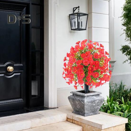 Faux Morning Glory Flowers Artificial Morning Glory Bush with Ground Spike Realistic Fake Greenery Shrubs for Outdoor Indoor Farmhouse Porch Patio