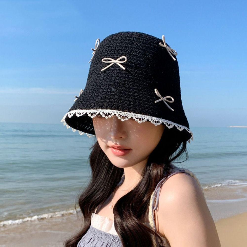 Sun Protection Bow Straw Hat Sunshade Women's Sun Hat Elegant Sunscreen Fisherman Hat  Girl