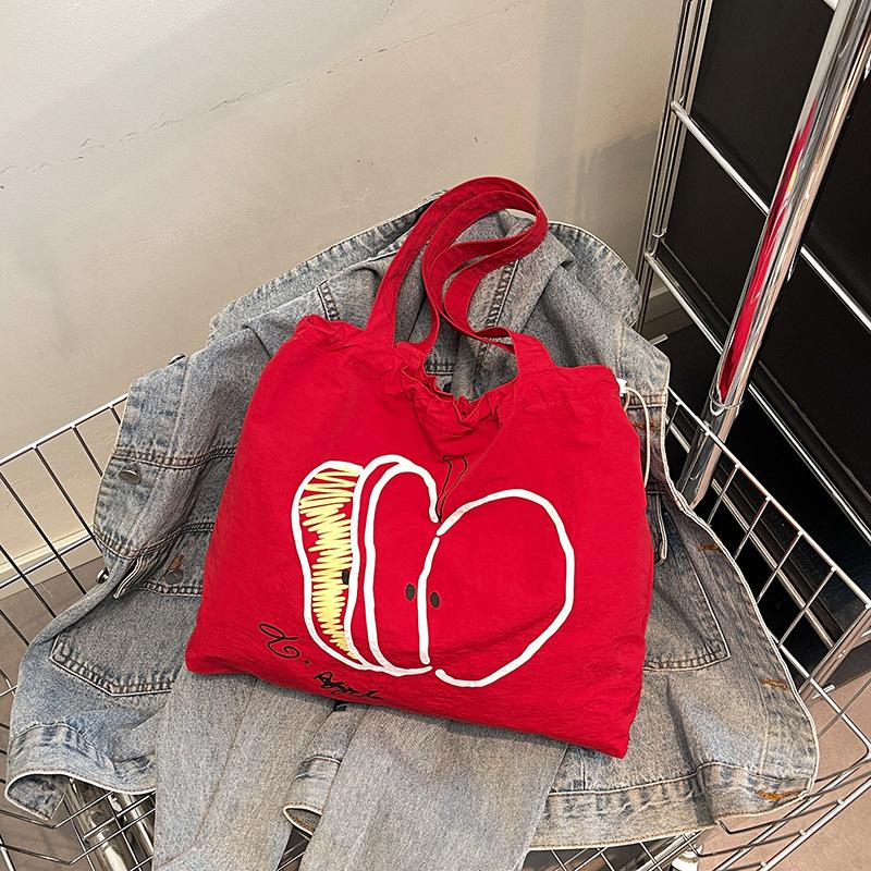 

Новая модная и повседневная мультяшная простая, легкая и универсальная сумка-тоут большой вместимости для женщин, ручная сумка через плечо для женщин красный