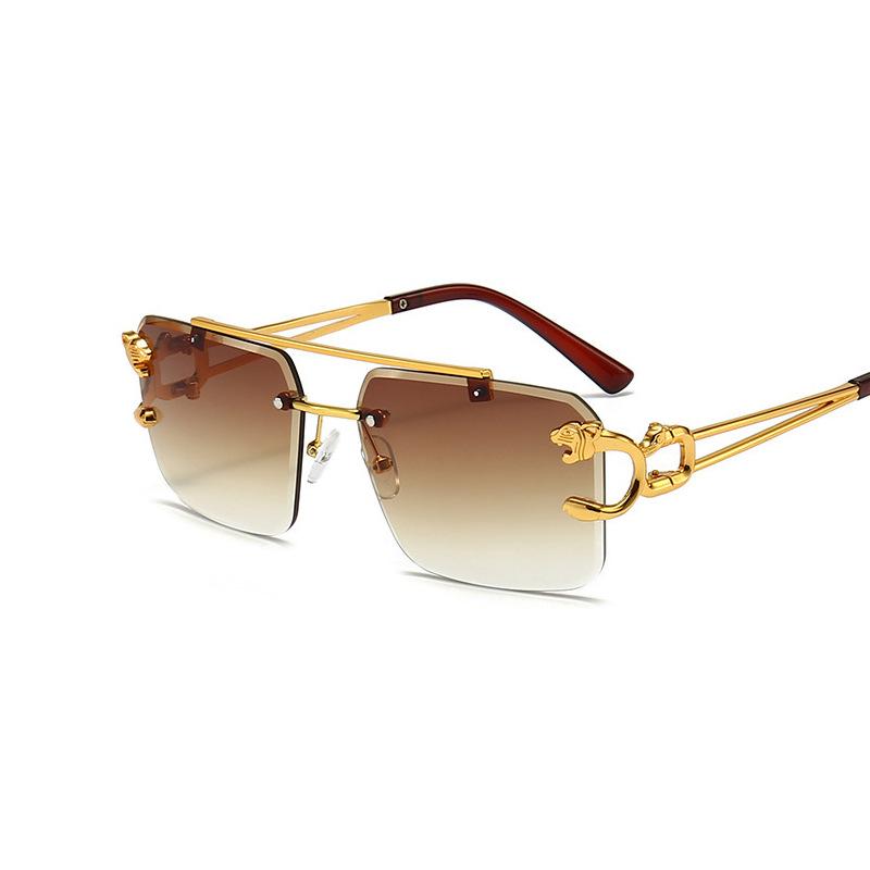 

Винтажные металлические солнцезащитные очки без оправы для мужчин и женщин, модные большие квадратные очки с леопардовым принтом, очки без оправы с двойным мостиком, градиентные солнцезащитные очки Ocean Ocean