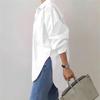 Elegant Women Long Sleeved Shirt 2026 Fashionable Women's Spring and Autumn Solid Color Split Hem Loose OL Work Shirt White