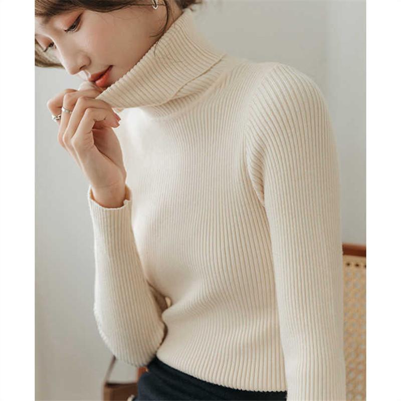 Autumn and Winter Turtleneck Knitted Sweater Women's Long Sleeved Slim Fit Tops Solid Color Fashion Versatile Bottoming Shirt Elegant Inner Clothing