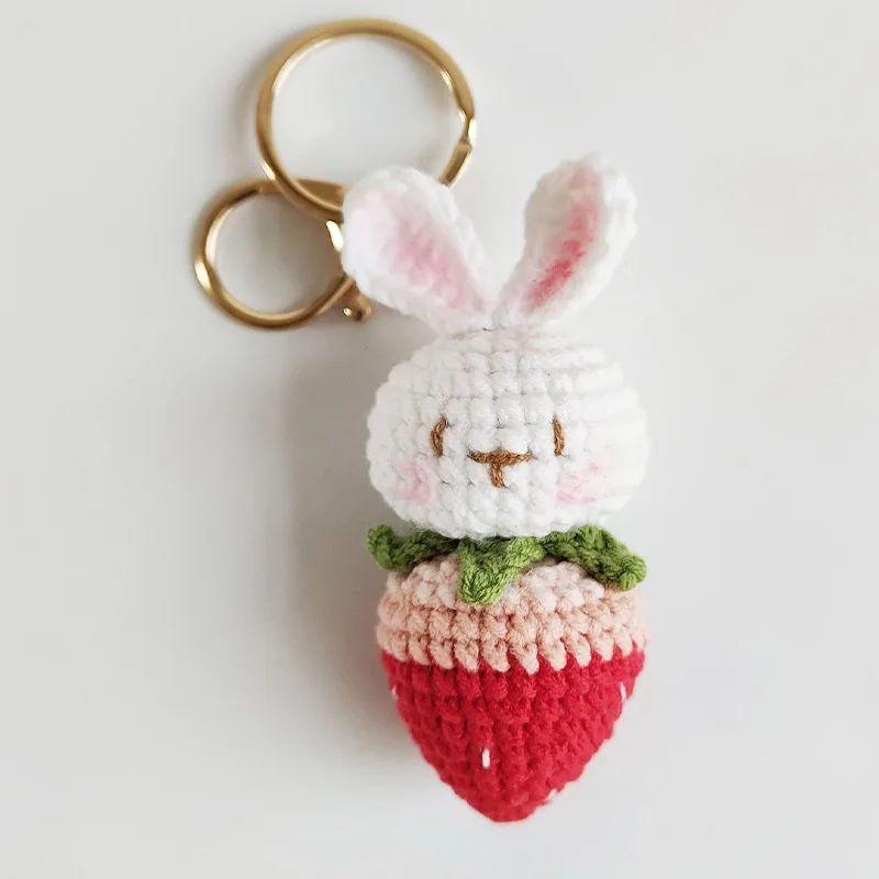 Cute Mushroom Rabbit Crochet Keychains Handmaking Crochet Cartoon Rabbit Doll Keyring For Bag Pendant Knitted Animal Doll Custom
