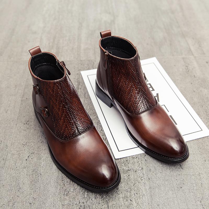 Autumn Winter Elegant Chelsea Boots Genuine Leather Men Couple Shoes Customized Slip-On Dress Formal Boots Model Fashion Show