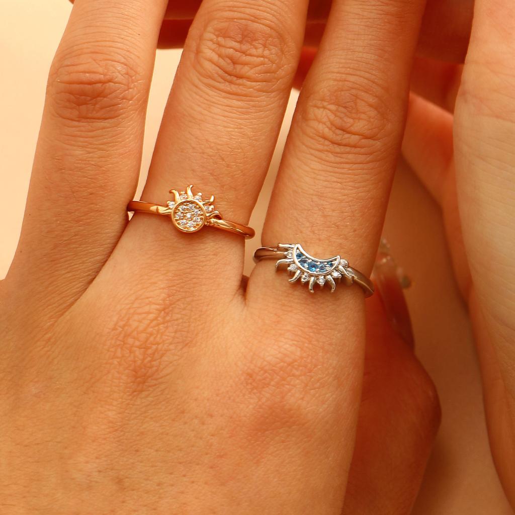 New product personality, simple design sense, sun and moon, new diamond-encrusted sun and moon couple ring ring