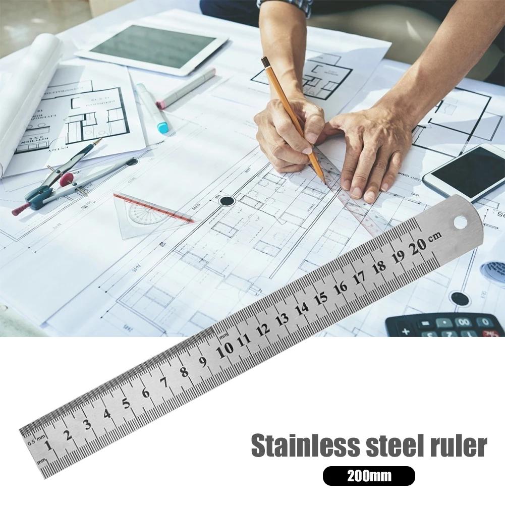 15-50cm Metal Straight Ruler Stainless Steel Ruler Stationery Drafting Supplies Hand Tools Precision Double Sided Measuring Tool
