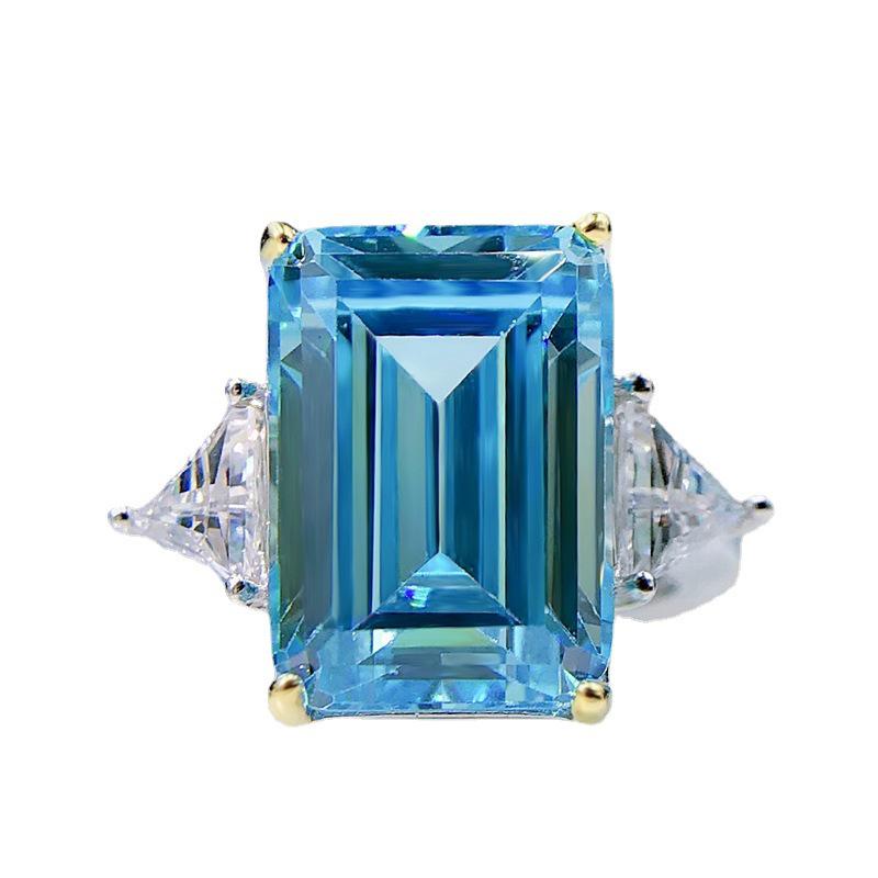 Hui Zhiyi 2023 S925 Silver Rectangular High Carbon Diamond Ring, 10x14mm, Simple & Elegant Design