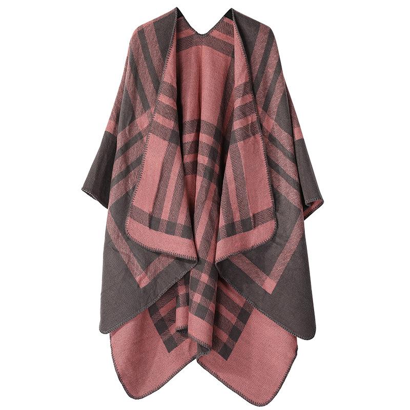 Knitted Wool Plaid Large Shawl With Summer Women'S Thermal Scarf Double-Sided Cape Fashion Cape Thickened
