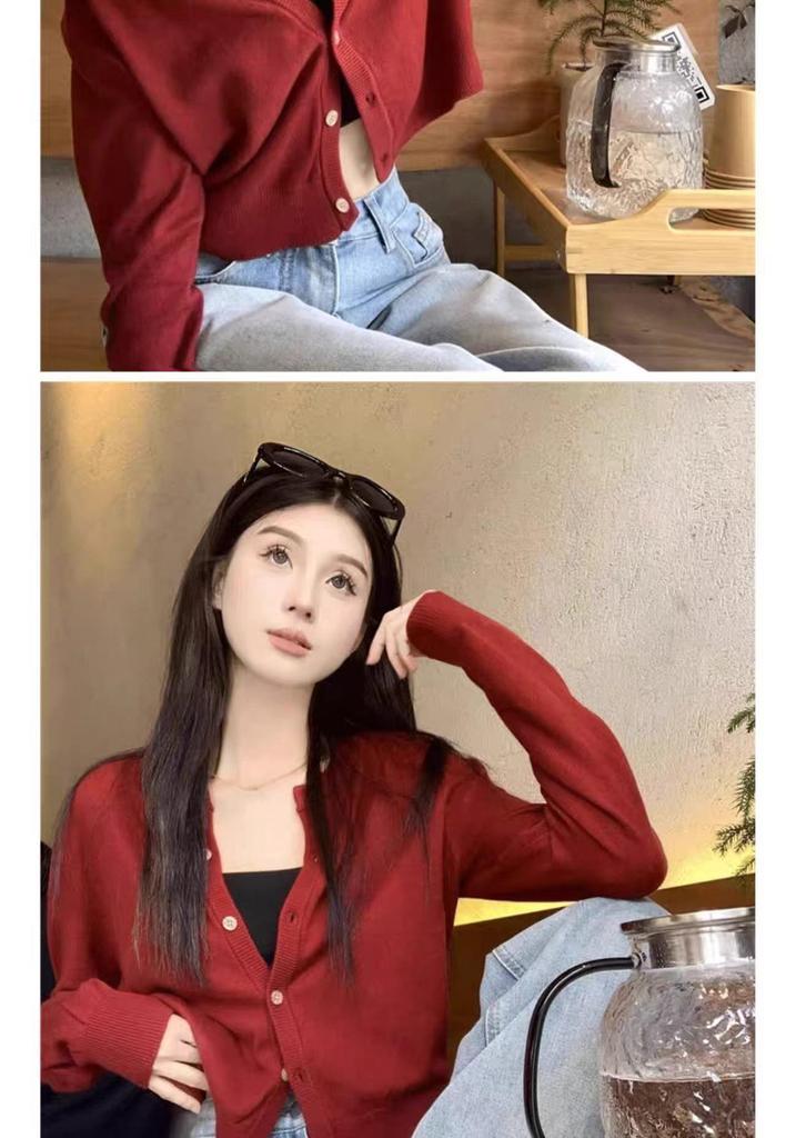 Women's Petite Korean Style Wool Knit Slim Cardigan - Autumn Winter Outerwear Thin Sweater Coat