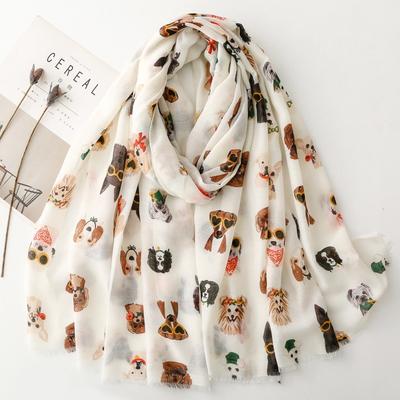 Luxus Damen Viskose Schal Sommer Strand Schal Hundedruck Baumwolle Leinen Gefühl Tier Designer Quaste Muslimischer Hijab Wickeltuch Turban
