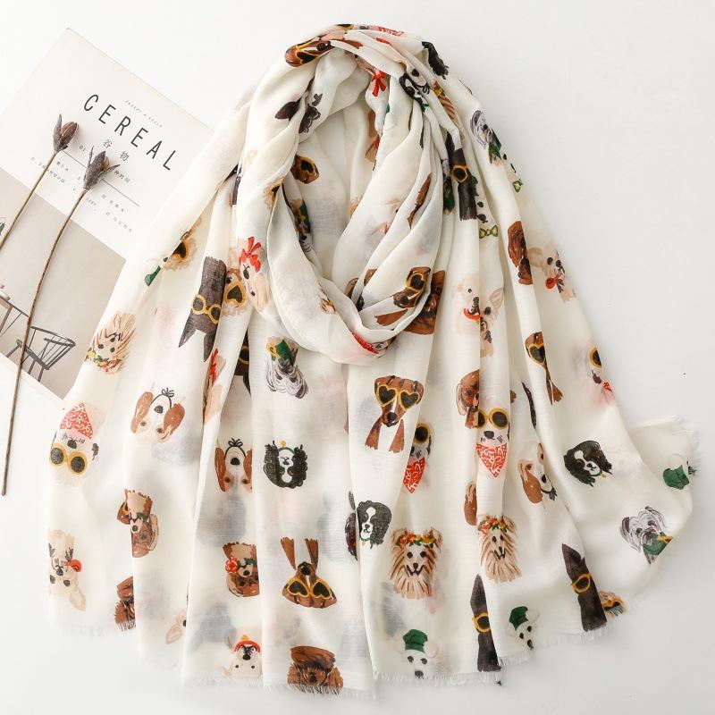 New Dog Print Luxury Women Viscose Scarf Summer Winter Shawl Cotton Linen Feeling Designer Tassel Muslim Hijab Wrap Turban