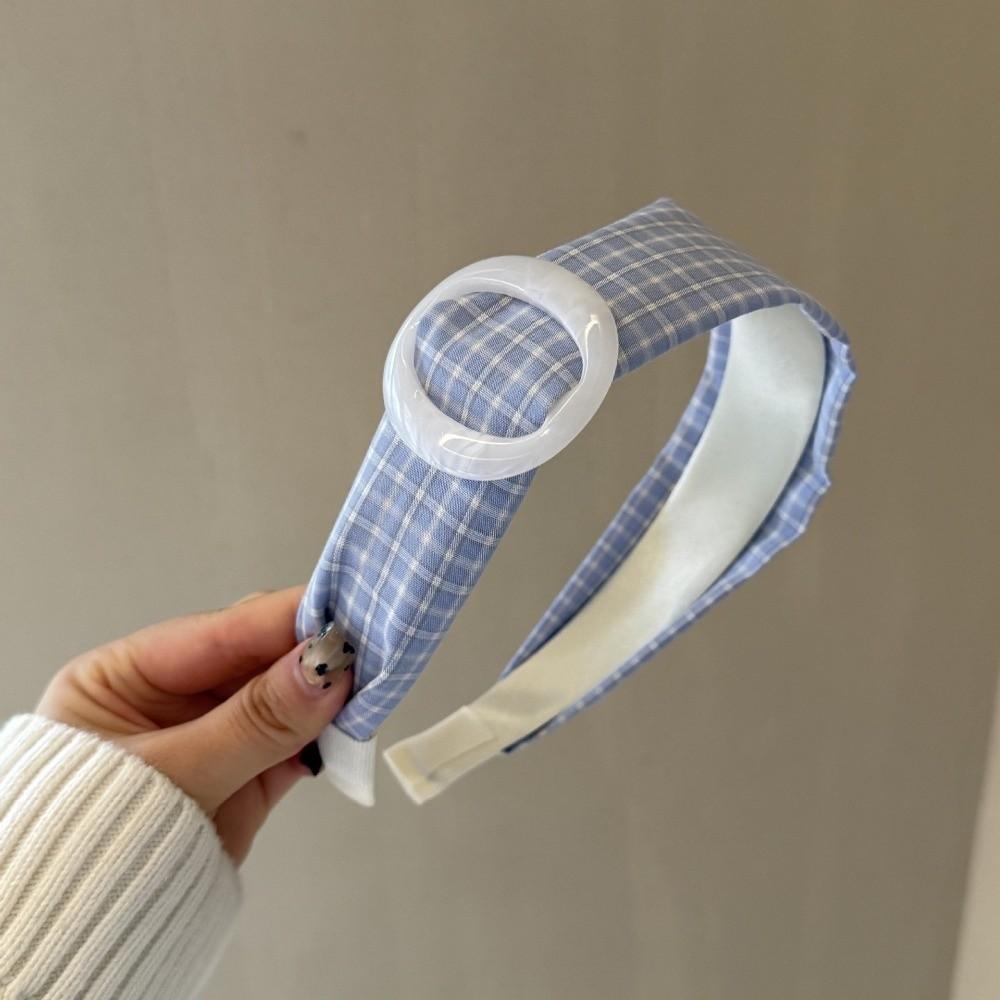 Blue Plaid Wide Brim Headband Round Shape Women Headband New Makeup Headband  For Hair Styling