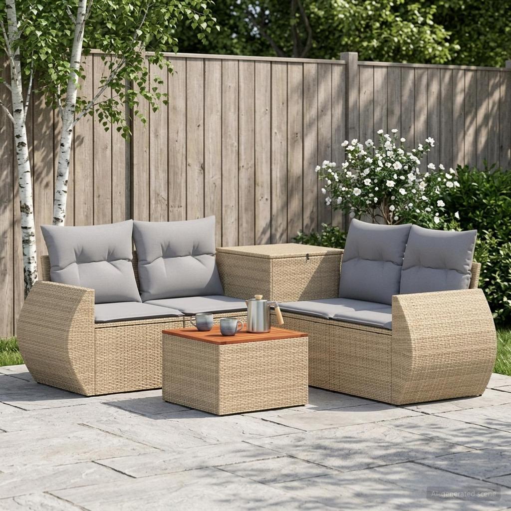 Sofa Set 6 pcs Beige and Light Grey Poly Rattan and Steel