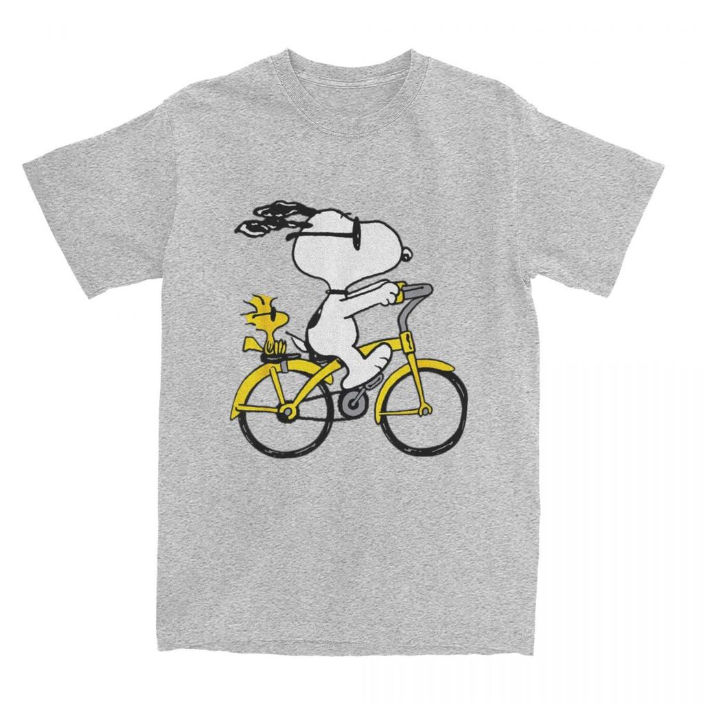 Miniso Peanuts Snoopy  Woodstock Riding Bike TShirt Men Women Leisure Cotton Tee Shirt O Neck T Shirts Gift Idea Clothing
