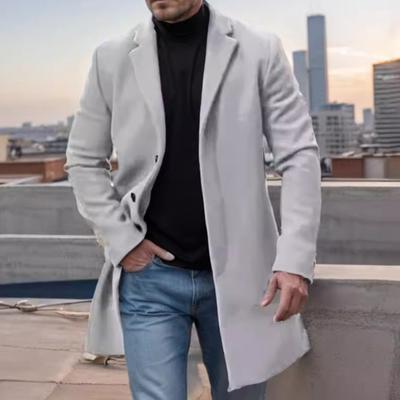 Men Woolen Coat Lapel Long Sleeve Single-Breasted Solid Color Mid-length Coat Autumn Winter Warm Outwear