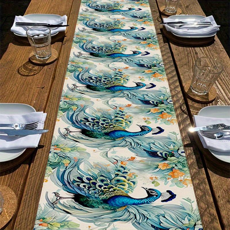 Peacock Ink Painting Style Linen Table Runner Home Decorations Modern Chinese Kitchen Dining Table Runners Holiday Party Decor