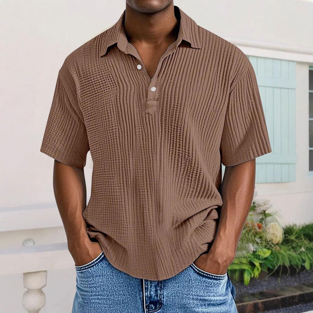 Men's Casual Short-Sleeve Shirt - Collared Button-Down Solid Color, Breathable & Versatile Stylish Top