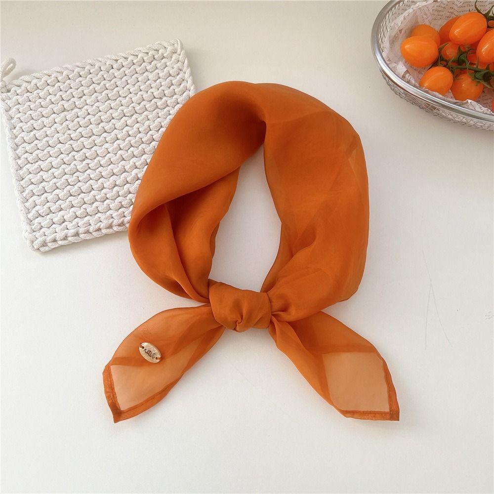 Transparent Cotton Linen Scarves Thin Pure Color Silk Scarf Retro Small Square Scarf Beach