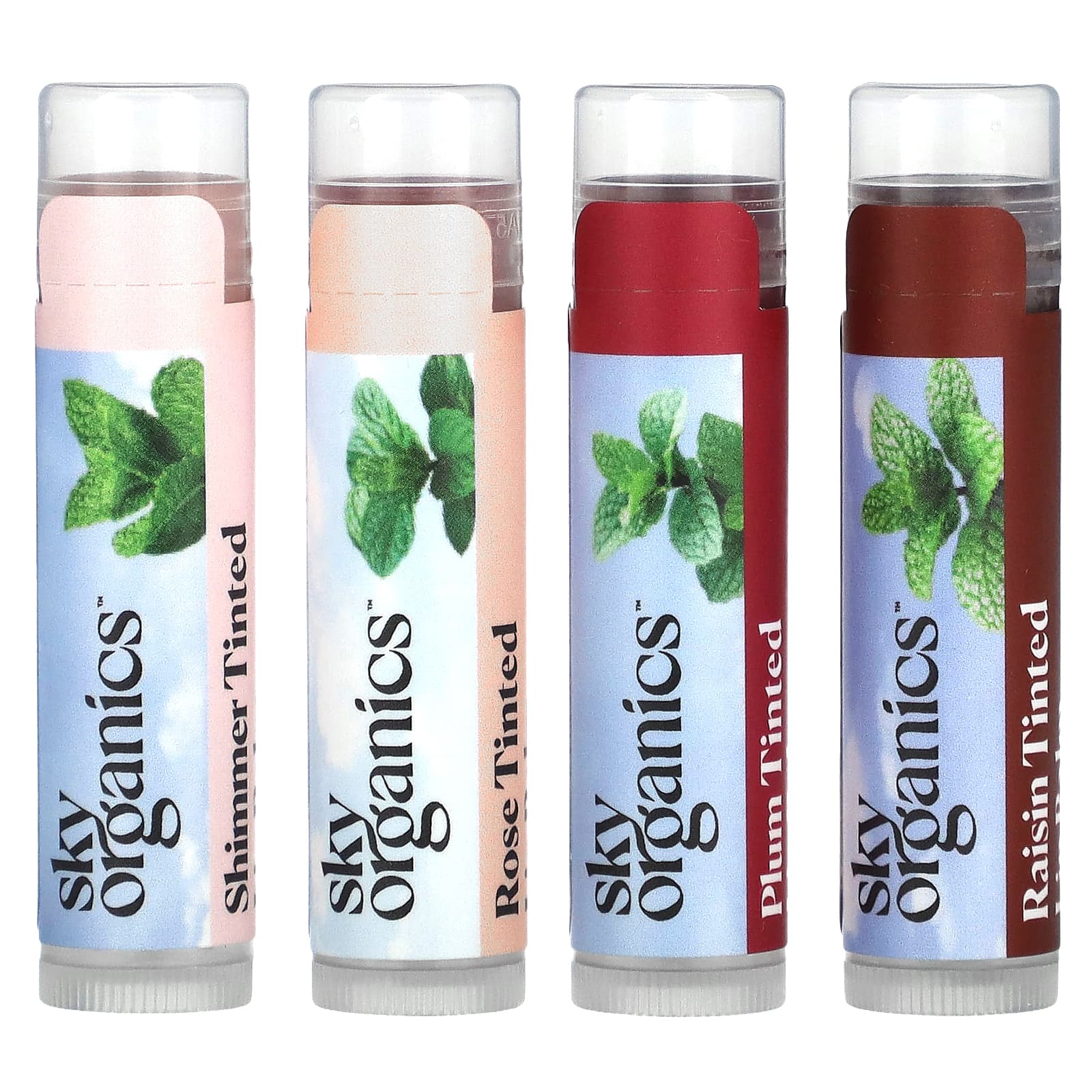 Sky Organics, Оттеночный бальзам для губ с пчелиным воском, 4 бальзама, 0,15 унции (4,25 г) Каждый