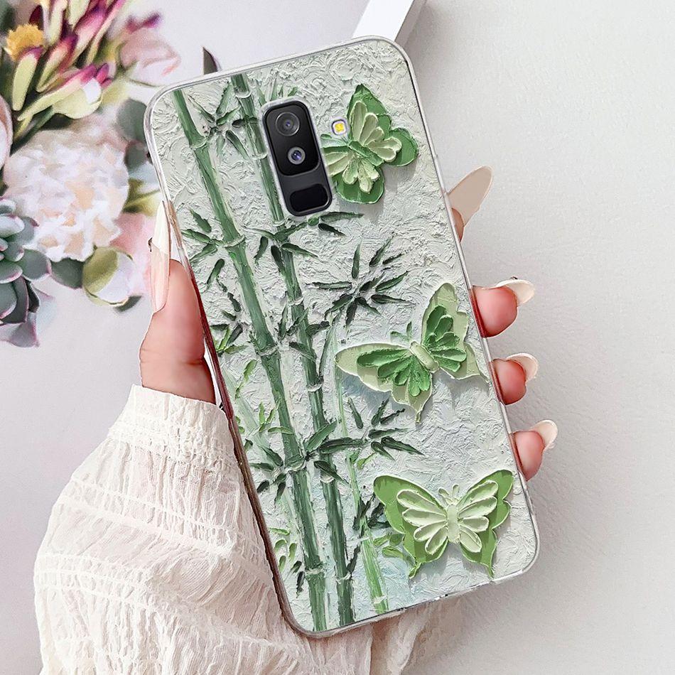 For Samsung Galaxy A6 Plus 2018 Phone Case On Samsung A6+ (2018) A6 A600F A605G Elegant Floral Cat Soft Silicone Clear TPU Cases