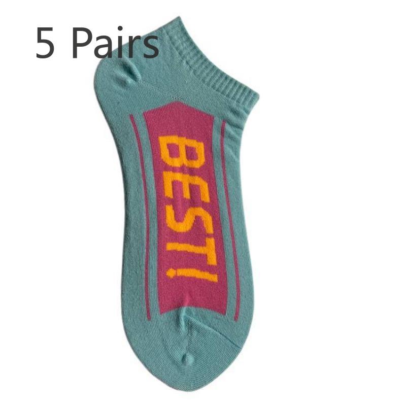 

5 пар носков Tide для мужчин и женщин с неглубоким носком, впитывающих пот, дышащих, для весны, лета и осени, креативных парных хлопковых носков-лодочек 5 Pairs небесно-голубой