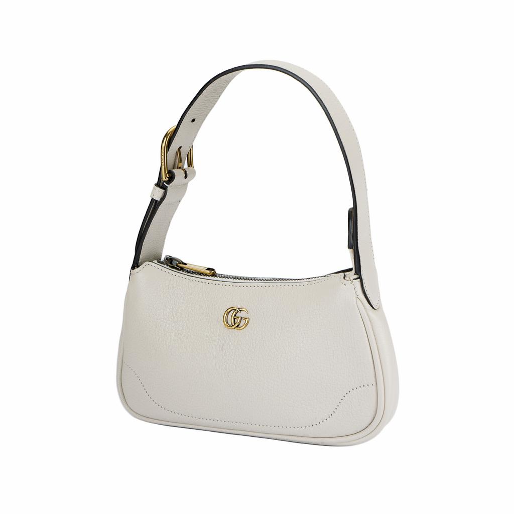 Gucci Aphrodite Gold Trim Double G Logo Zipper Closure Leather Underarm Bag Mahjong Handbag Shoulder Bag Mini Women Handbags White 739076-AAA9F-9022