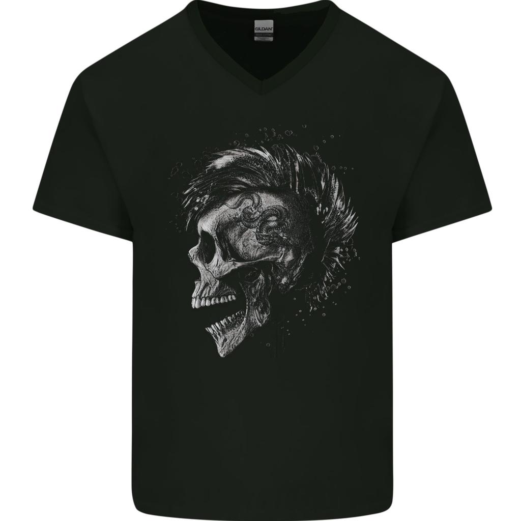 Punk Rock Skull With Tattoos Skull Music Mens VNeck Cotton T-shirt