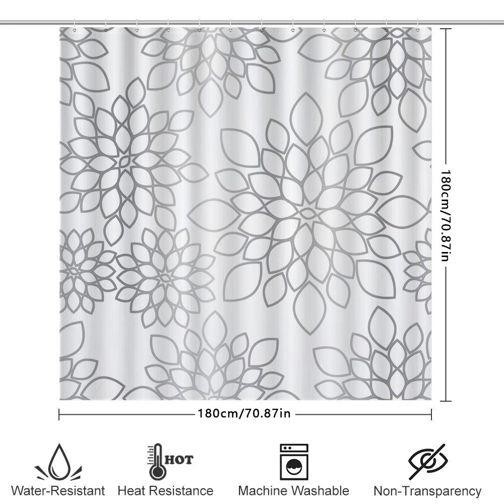 Modern Floral Shower Curtain White And Gray Flower Pattern Waterproof Bathroom Decor For Home Decoration