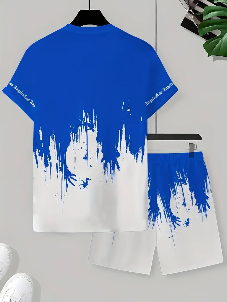 Men 2Pcs Los Angeles Letter Print T-shirt Shorts Set Summer Casual Outfit