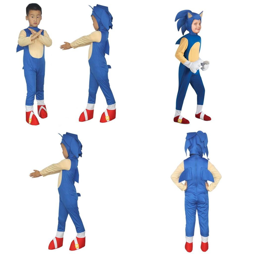 Kids Sonic Costume Blue Jumpsuit Foam Mask For Cosplay Fun!