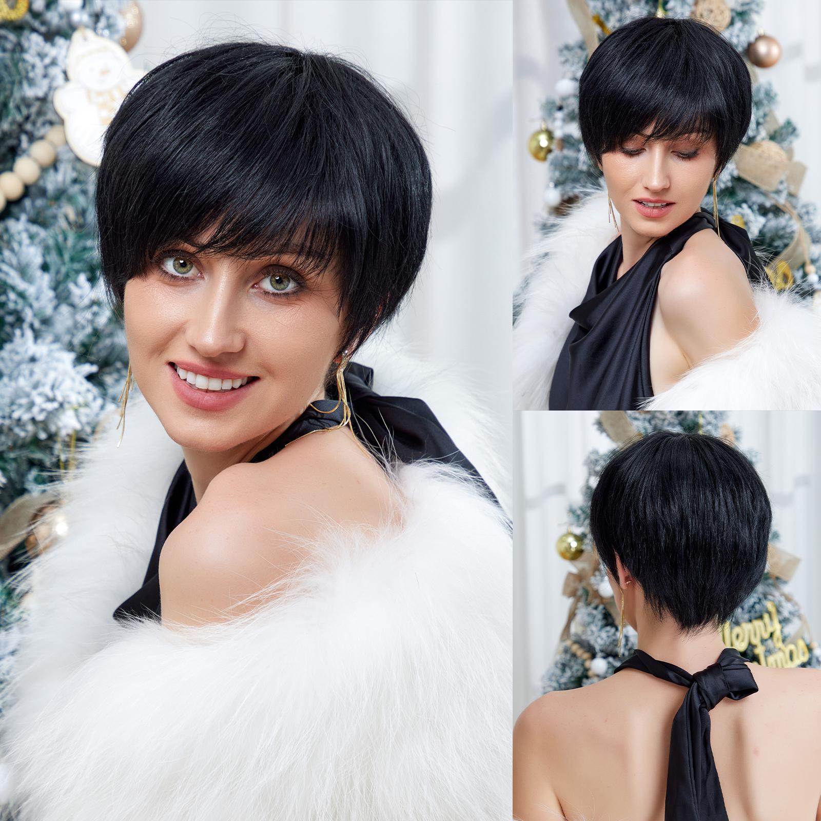 

HAIRCUBE парики из натуральных волос для женщин короткие коричневые прямые парики для женщин многослойная стрижка пикси с челкой для повседневного использования на вечеринках