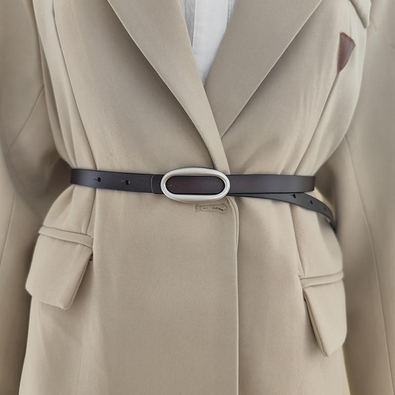 Solid Color Leather Waist Belt With Alloy Buckle For Women Office Gift Wear