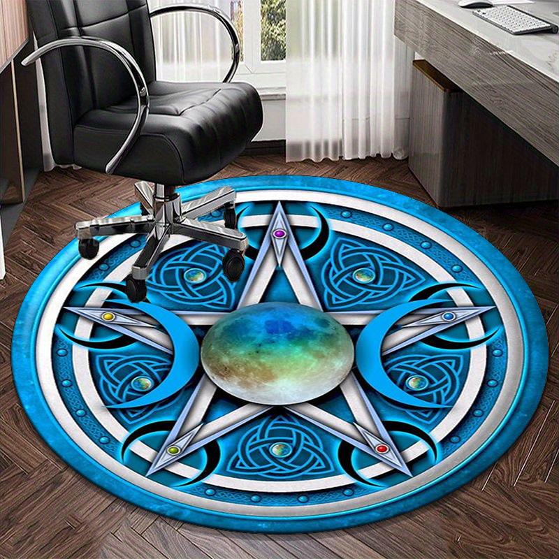 Celtic Moon Pentagram Art Round Carpet Chair Cushion Round Entryway Rug, Soft Round Rugs for Living Room, Bedroom, Circle Carpet Decor Gifts