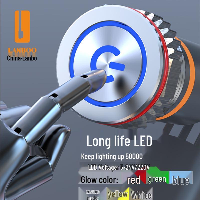 Lanbo 16F1 IP68 Waterproof Metal Push Button Switch with LED, Wire, and Stainless Steel Self-Locking Reset