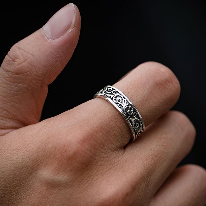 Adjustable Open Ring Men Women Vintage Scroll Leaf Minimalist Boho Statement Jewelry